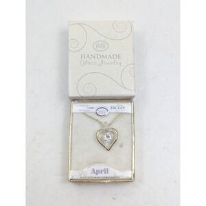 Glass Baron April Birthstone Heart Necklace 22K Gold Accents Swarovski Elements‎